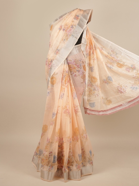 

Pothys Peach-Coloured & Brown Floral Saree