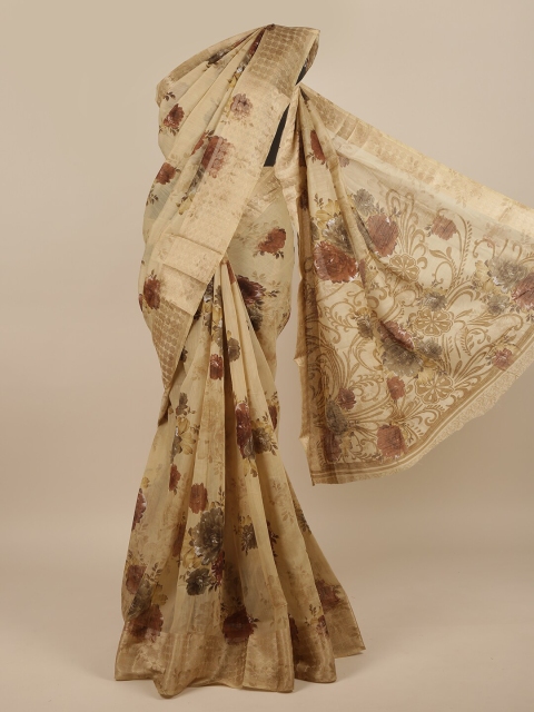 

Pothys Tan & Brown Floral Zari Saree