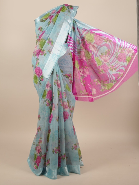 

Pothys Blue & Green Floral Zari Saree