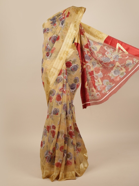 

Pothys Gold-Toned & Red Floral Saree