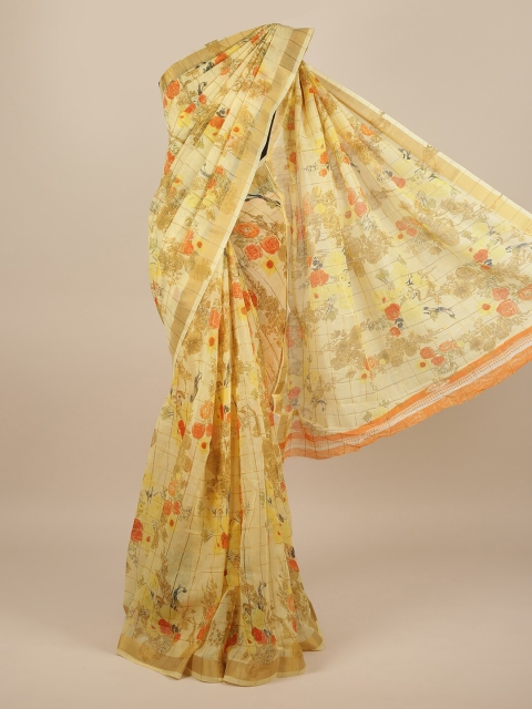 

Pothys Yellow & Orange Floral Saree