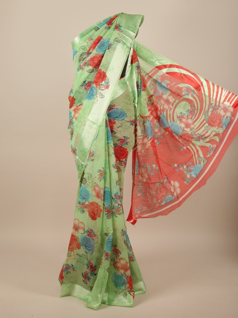 

Pothys Green & Red Floral Saree