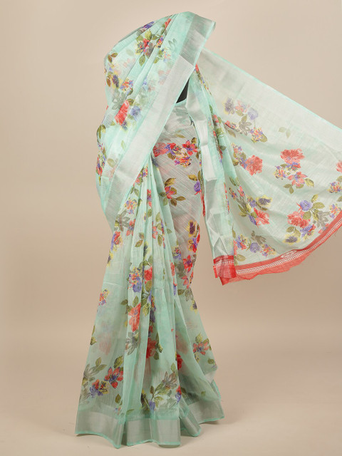 

Pothys Green & Red Floral Zari Saree
