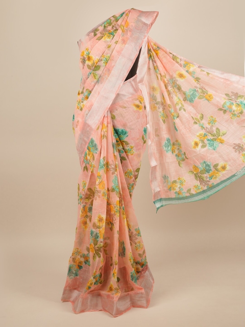 

Pothys Pink & Green Floral Zari Saree