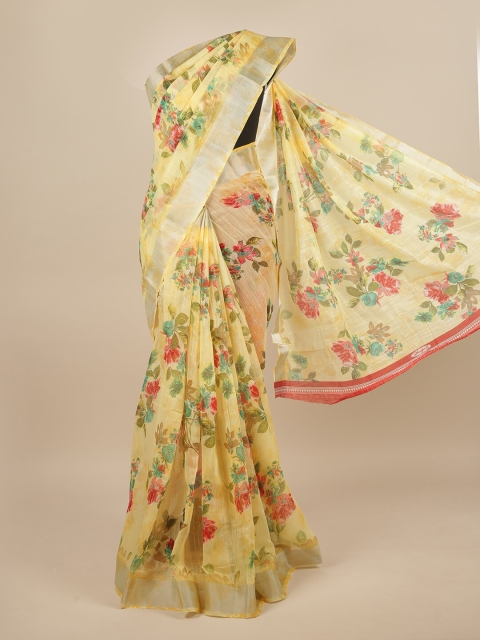 

Pothys Yellow & Green Floral Saree