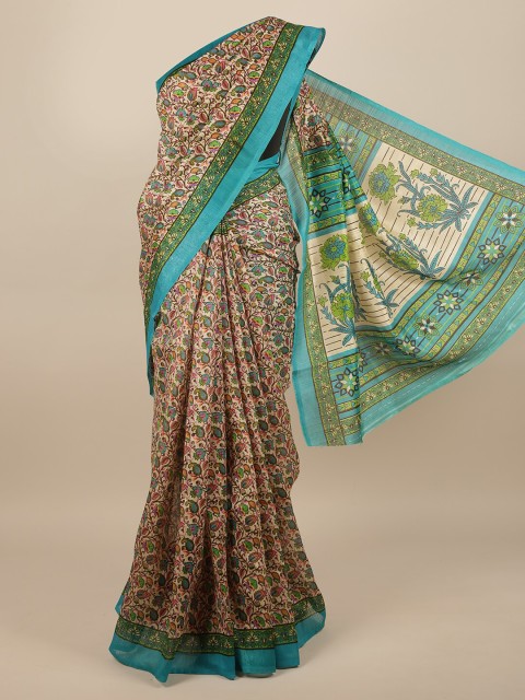 

Pothys Cream-Coloured & Green Floral Saree