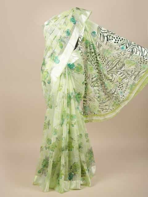 

Pothys Green & Turquoise Blue Floral Zari Saree