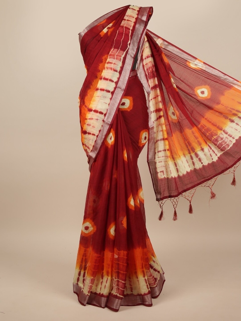 

Pothys Maroon & Orange Tie and Dye Linen Blend Saree