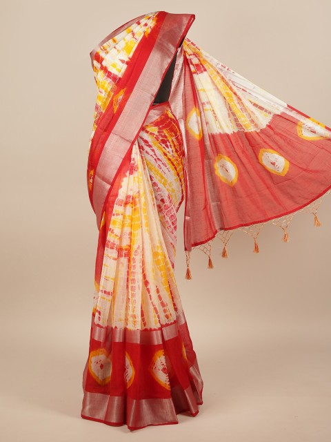 

Pothys Cream-Coloured & Red Tie and Dye Linen Blend Saree