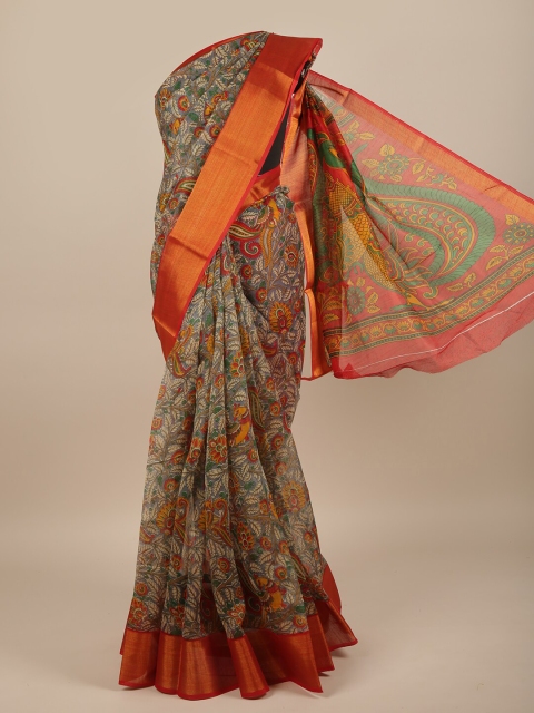 

Pothys Grey & Red Kalamkari Zari Saree