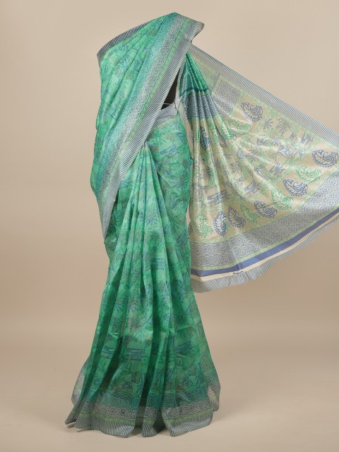 

Pothys Green & Blue Floral Saree