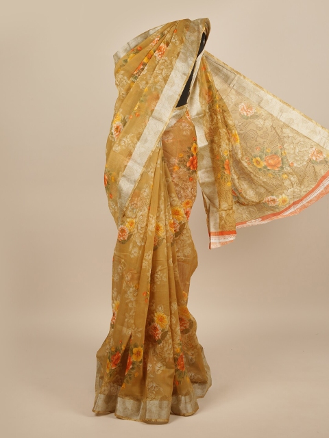 

Pothys Green & Orange Floral Zari Saree
