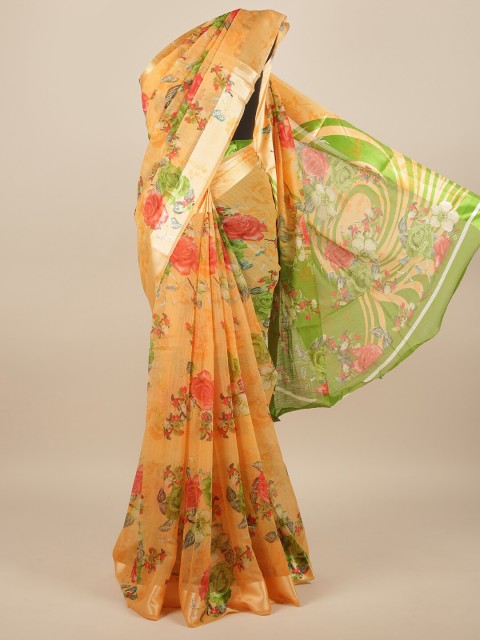 

Pothys Orange & Green Floral Saree
