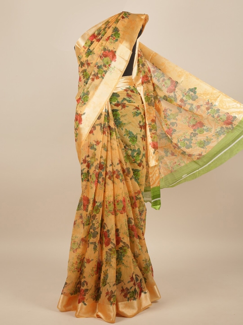 

Pothys Peach-Coloured & Green Floral Saree