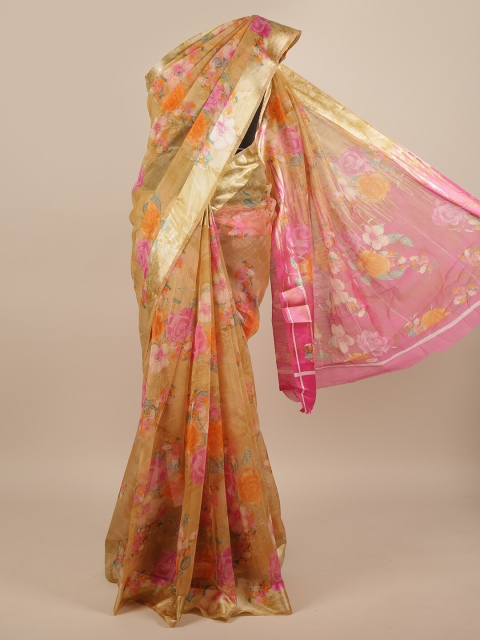 

Pothys Gold-Toned & Orange Floral Saree