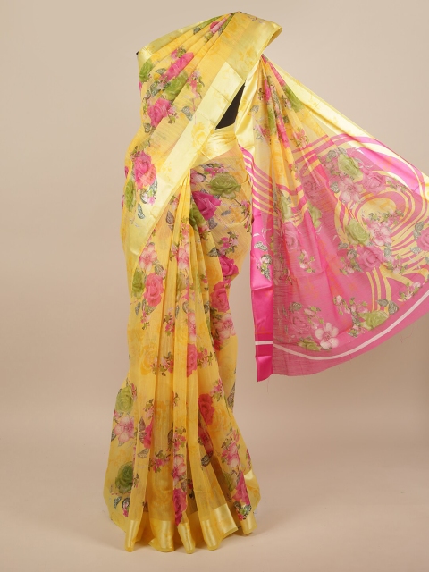 

Pothys Yellow & Pink Floral Saree