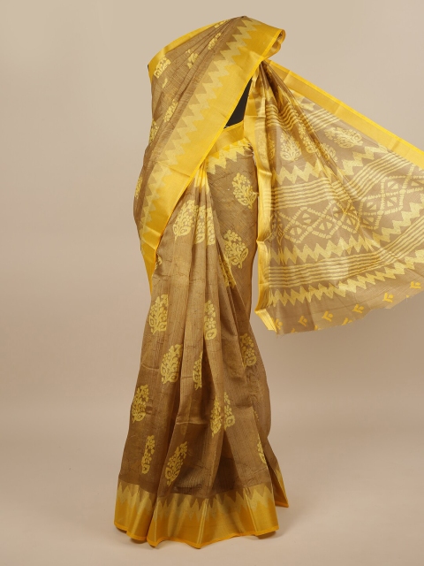 

Pothys Mustard & Tan Floral Zari Saree