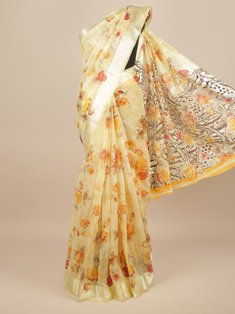 

Pothys Yellow & Red Floral Zari Saree