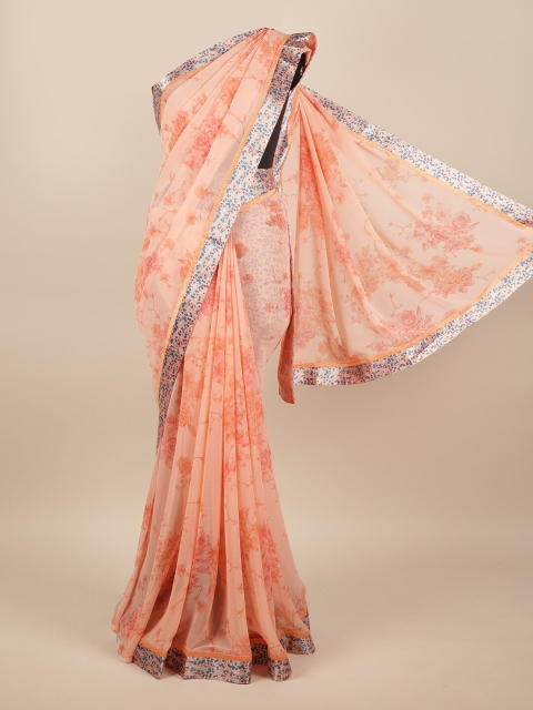 

Pothys Peach-Coloured & Pink Floral Saree