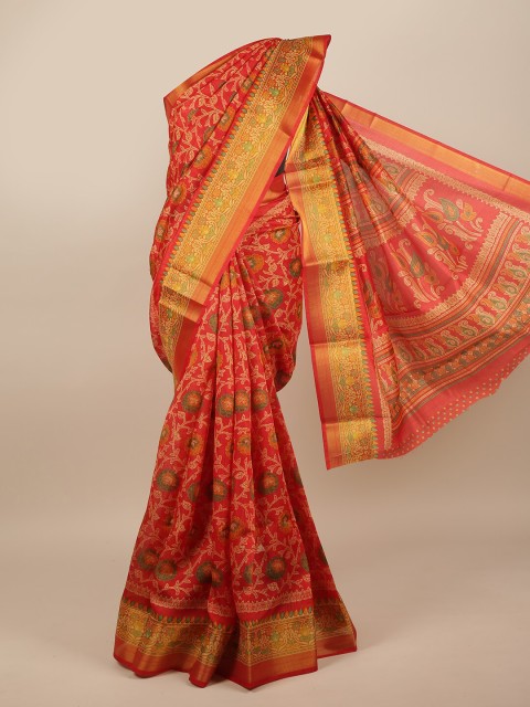 

Pothys Red & Orange Floral Saree