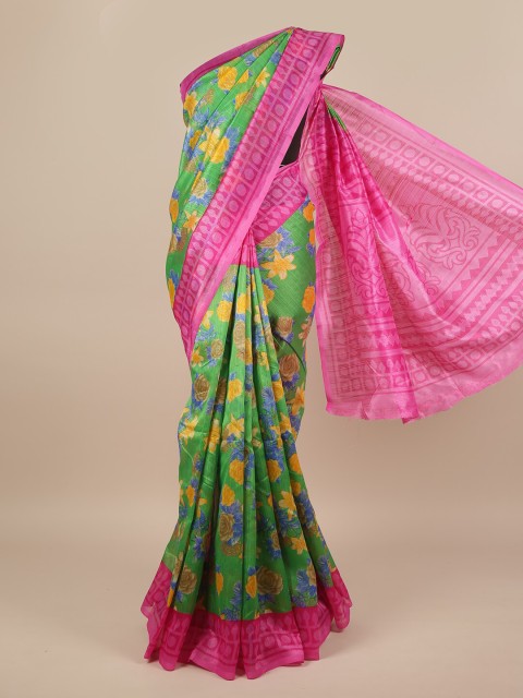 

Pothys Green & Yellow Floral Saree