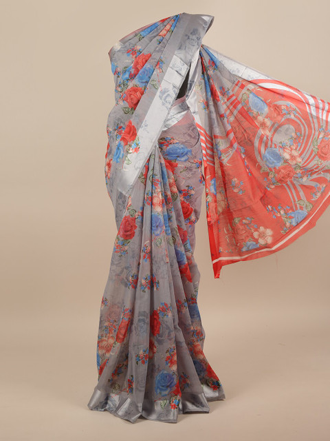 

Pothys Grey & Blue Floral Saree
