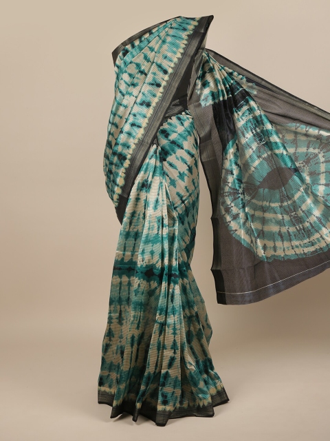 

Pothys White & Teal Tie and Dye Zari Saree