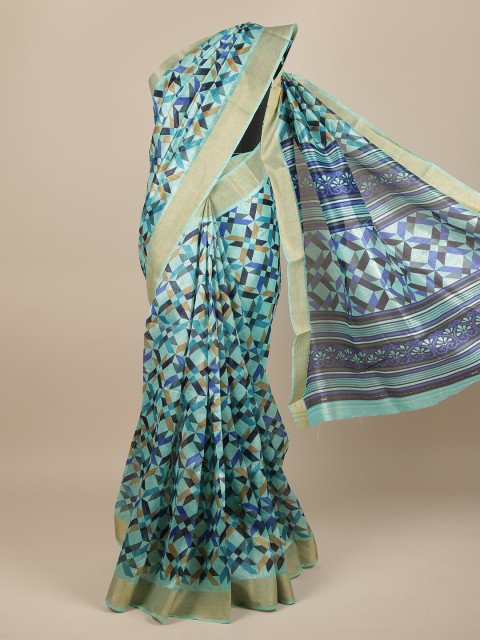 

Pothys Turquoise Blue & Grey Printed Saree