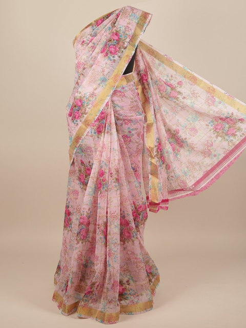 

Pothys Pink & Blue Floral Saree
