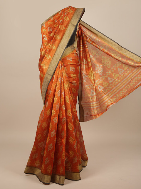 

Pothys Orange & Beige Floral Saree