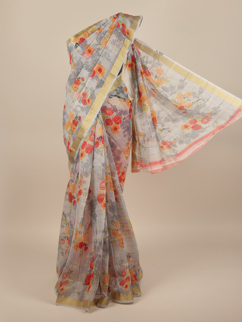 

Pothys Grey & Pink Floral Saree