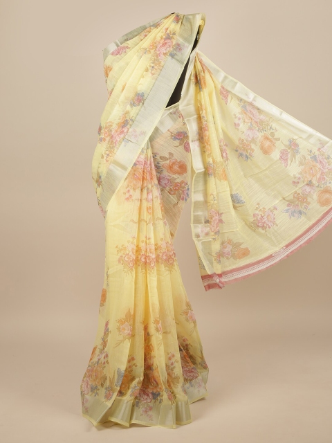 

Pothys Yellow & Pink Floral Zari Saree