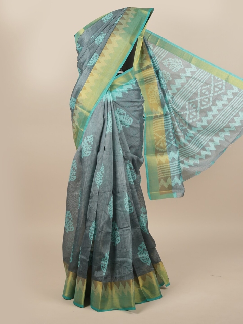 

Pothys Grey & Blue Floral Zari Saree