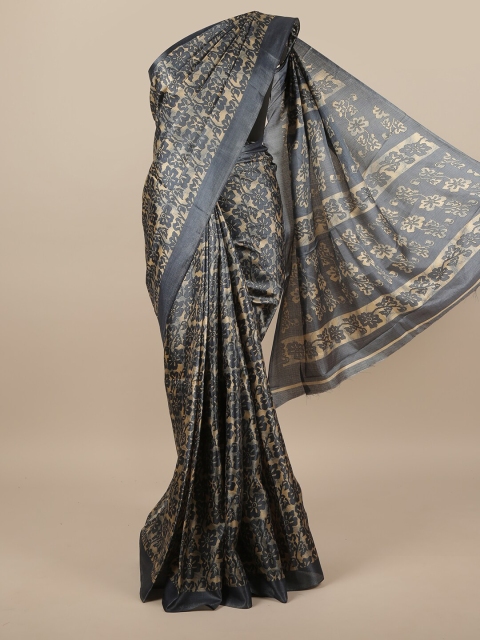 

Pothys Grey & Cream-Coloured Floral Saree