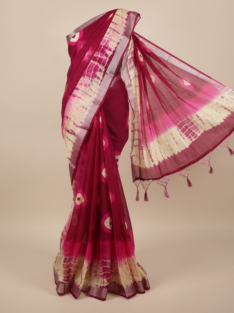 

Pothys Purple & Cream-Coloured Tie and Dye Zari Linen Blend Saree