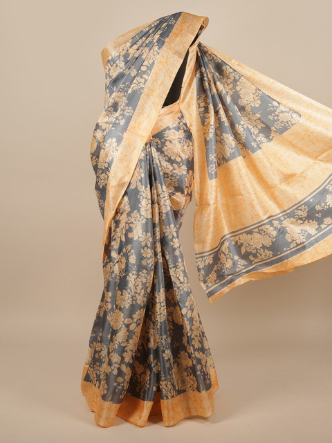 

Pothys Grey & Orange Floral Saree
