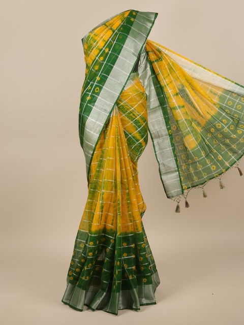 

Pothys Yellow & Green Tie and Dye Linen Blend Saree