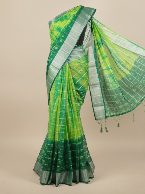 

Pothys Green & Silver-Toned Striped Linen Blend Saree