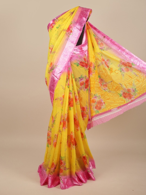 

Pothys Yellow & Pink Floral Saree