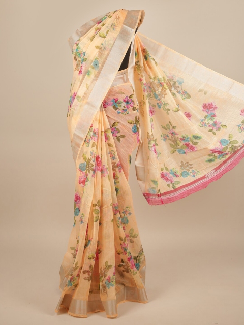 

Pothys Peach-Coloured & Green Floral Zari Saree