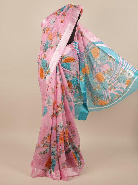 

Pothys Pink & Blue Floral Saree