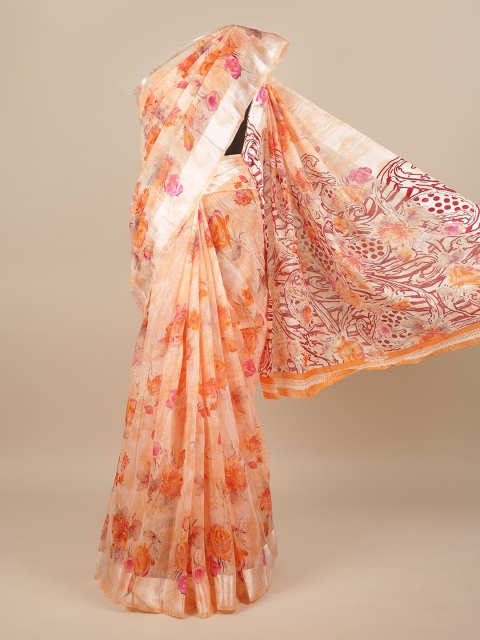 

Pothys Peach-Coloured & Orange Floral Saree