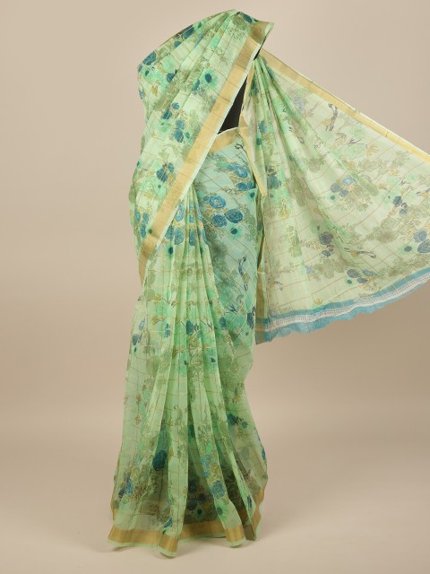 

Pothys Green & Blue Floral Zari Saree