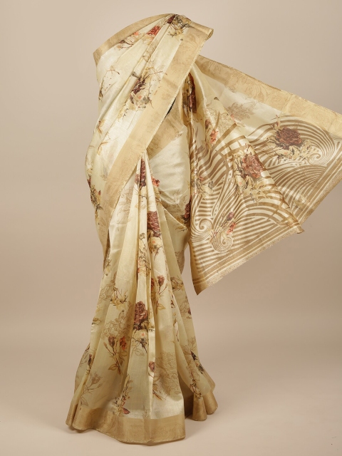 

Pothys Cream-Coloured & Brown Floral Saree