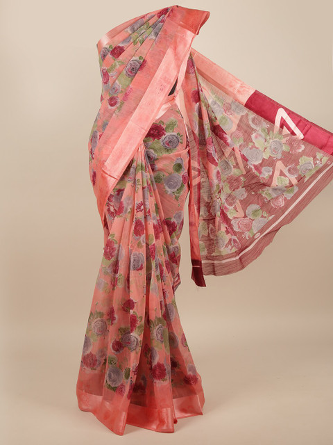 

Pothys Pink & Red Floral Zari Saree