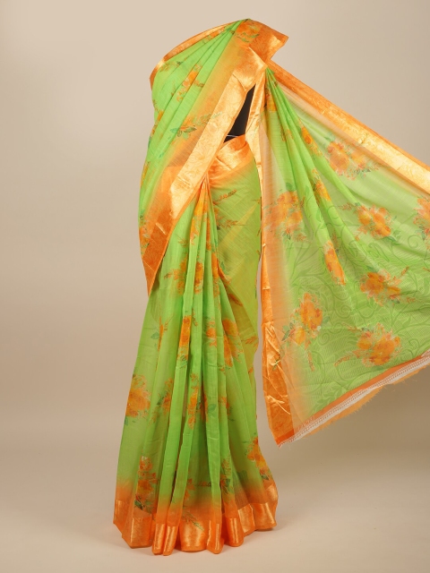 

Pothys Green & Orange Floral Saree