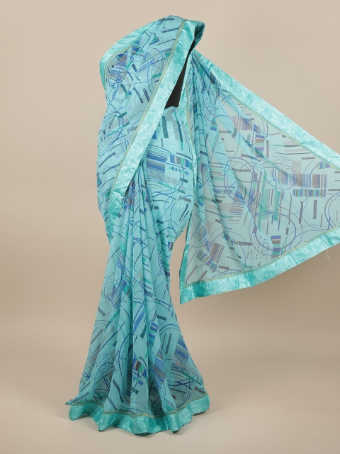 

Pothys Turquoise Blue & Grey Ethnic Motifs Saree