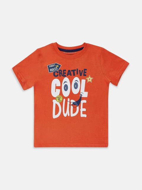 

Pantaloons Junior Boys Orange White Typography Printed Pure Cotton T-shirt
