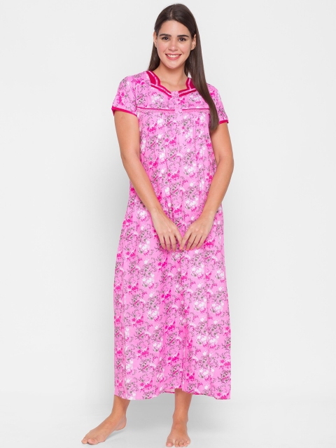 

AV2 Pink Printed Maternity Nursing Pure Cotton Maxi Nightdress