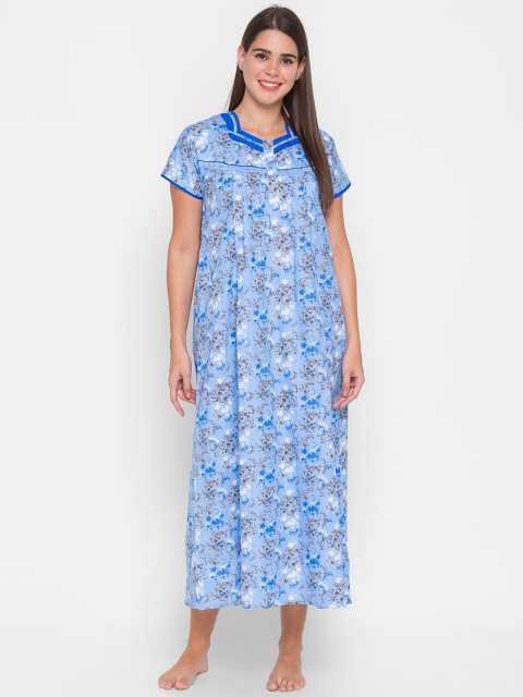 

AV2 Blue Printed Maternity Nursing Pure Cotton Maxi Nightdress